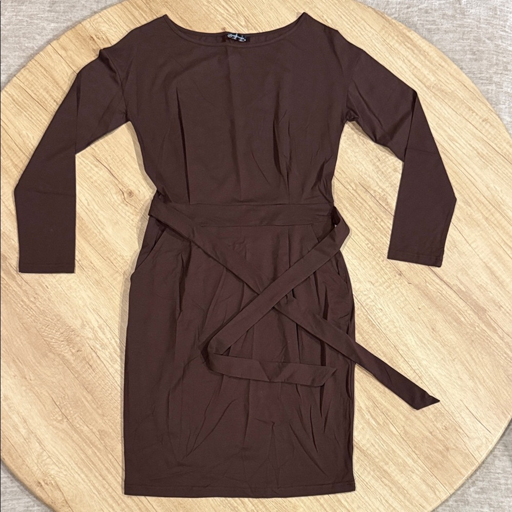 Elegant Long Sleeve Brown Dress